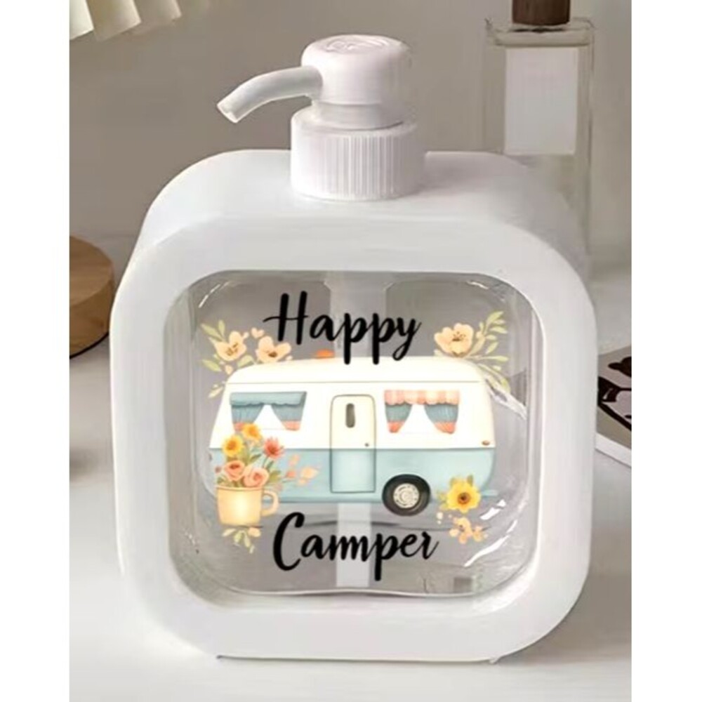 Happy Camper Hand Soap Dispenser Classic Retro RV Van Design Plastic Bath NEW